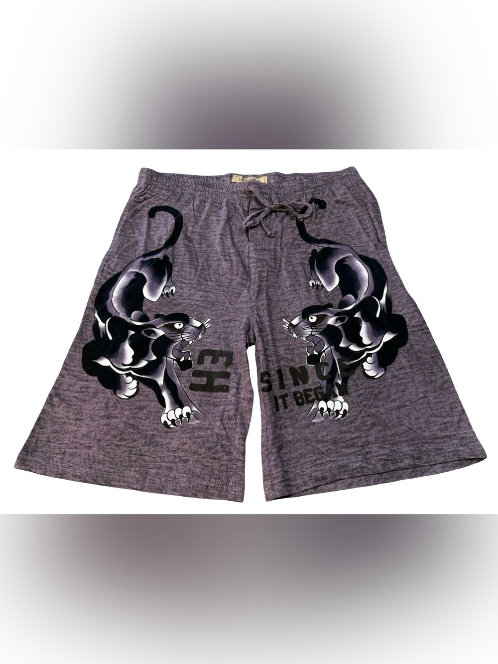 Ed Hardy Men’s Panther Graphic lounge Shorts sleep size Large purple artwork